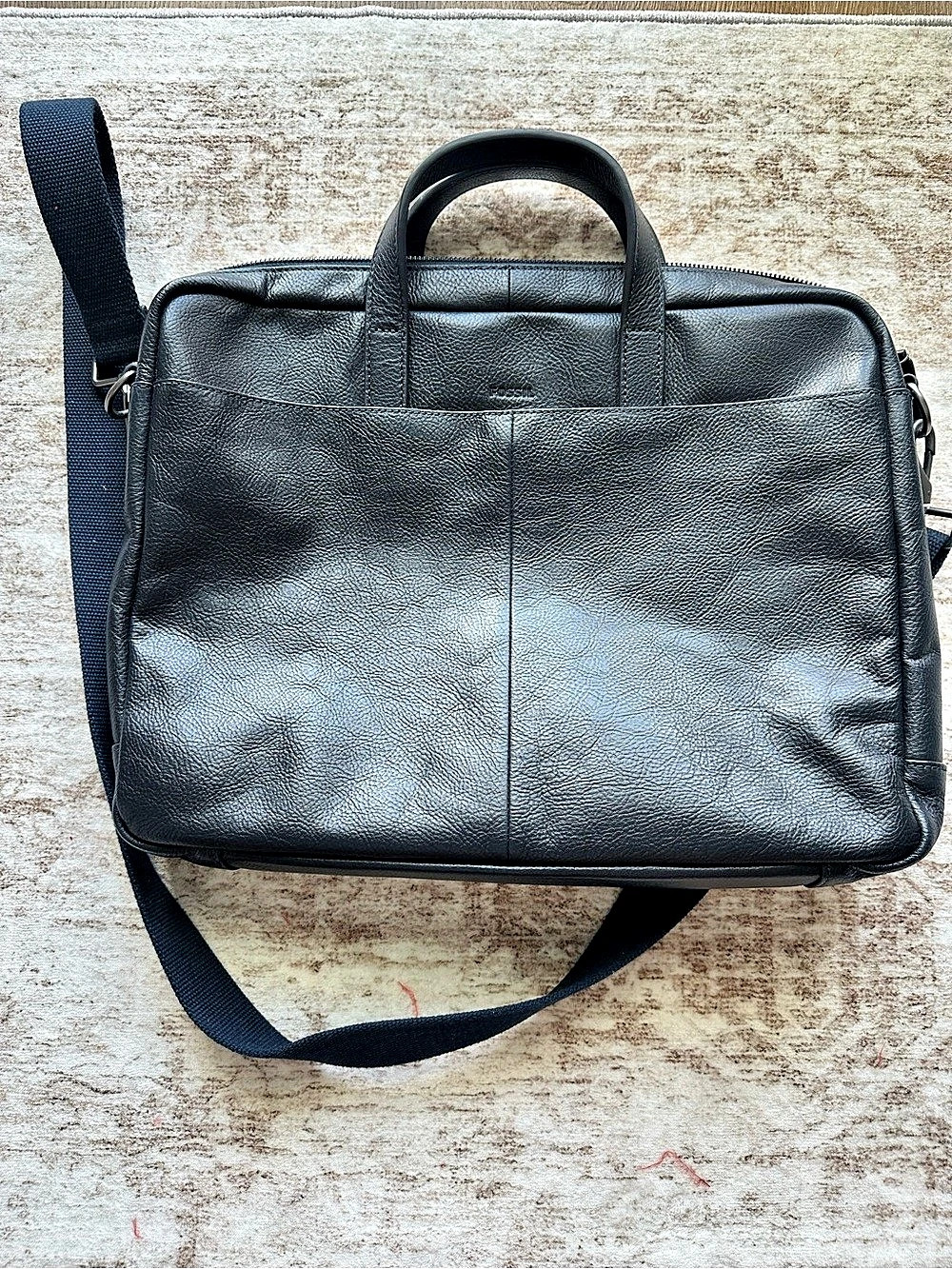 NEW Fossil Warren Leather Briefcase / Top Zip Workbag Mens / Double Zip Workbag